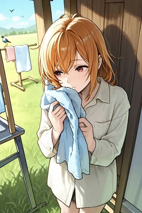 bird's eye view、Clothes drying stand、Mr.々What kind of laundry is being dried、Grass garden、 Sunny