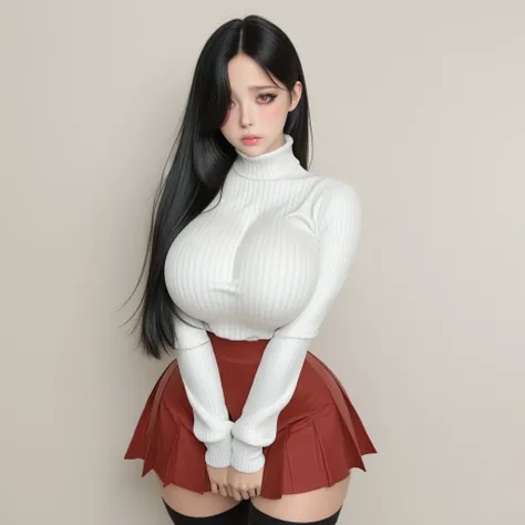 masterpiece, ultra-HD, impressionism, high detail, best quality, very aesthetic, 8K, best quality, beautiful, ultra-high resolution, 32K UHD, sharp focus, 3D, Hype4realistic, asian_korean, 1girl, solo, long straight black hair, loose hair, hair over one ey...