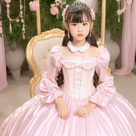 Princess Girls,10 years old,Large Ball Gown Dress in Pastel Colors,Large hoop skirt ,victorian princess dress,long sleeve,Puff Sleeves,ruffle sleeve,Ruffle Yoke Collar,large yoke collar,lace up corset with ribbon,princess tiara,cute dress decorated with ru...