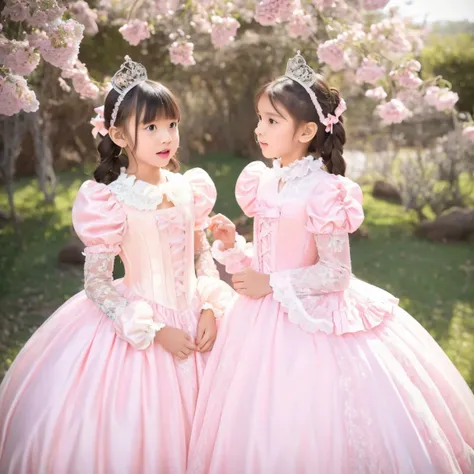 Princess Girls,10 years old,Large Ball Gown Dress in Pastel Colors,Large hoop skirt ,victorian princess dress,long sleeve,Puff Sleeves,ruffle sleeve,Ruffle Yoke Collar,large yoke collar,lace up corset with ribbon,princess tiara,cute dress decorated with ru...