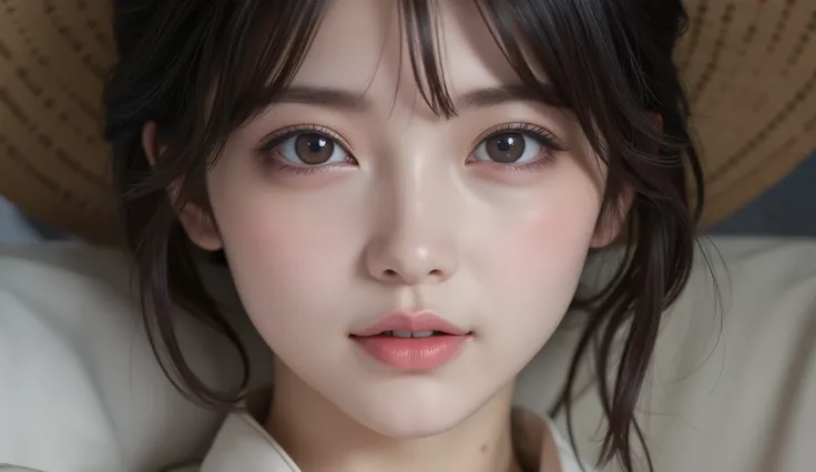 A woman,masterpiece girl,perfect anatomy,close up, Japanese beautiful women,White Skin,dark haired,hairstyle random,small breasts,background is random,Gentle smile,fascinates viewers,perfect eyes,information,Front Map, DIFFERENT BY THE THREE METHOD,spotlig...