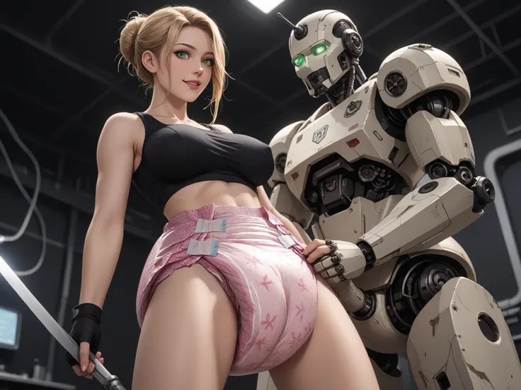 ,masterpiece,best quality,,Masterpiece, Highest Quality, Amazing Quality, High Quality, Highly Detailed, Dutch Angle, Score 9, Cinematic Lighting, Sharp Focus, Close-Up, Low Angle, A Young Woman, (Muscled: 1.2), (Hair in a Messy Bun: 1.3), (Fucked by the H...