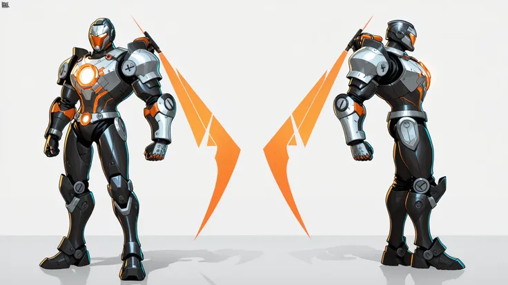 A upperbody of shutdown ironman armour hanging in chains, shutdown helmet is attached to the armour, the armour has no legs and no thighs, orange colour with silver accents, triangular arc reactor on the chest, sleek athletic body, 2D cartoon style, 8K ult...