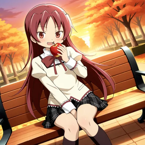 absurdres, highres, masterpiece, best quality, amazing quality, anime style, anime capture, anime screen, 1girl, solo, mahou shoujo madoka magica, sakura kyoko, red eyes, red hair, long hair, hair down, mitakihara school uniform, collared shirt, red bow, j...