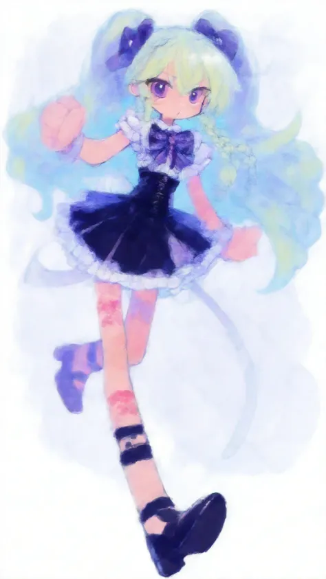 female middle school student、very cute girl、、angelic smiles、 BREAK、Blonde、side braids、long hair、 thin hair、promo art with expressive hair、Dynamic Hair、 BREAK、Sleeveless Dress、Black Gothic Dress、ruffles、extra short skirt、black heart pattern tie、red pumps、 B...