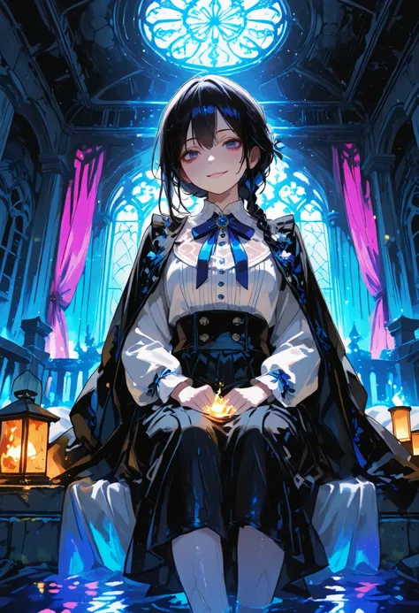 Haunted Castle、1 Midnight、The girl who lost her way、long black hair，Fireball in hand、Lantern Lights、I'm not scared at all!、Lightning echoes、girl wet in the rain、big mansion like a castle、 Ghosts、dimly lit room、State of Ruins、Only ghost eyes light up，shortc...