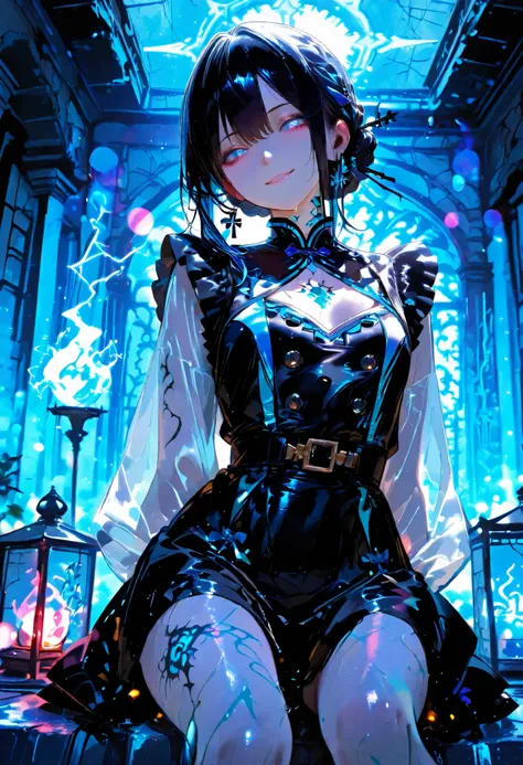 Haunted Castle、1 Midnight、The girl who lost her way、long black hair，Fireball in hand、Lantern Lights、I'm not scared at all!、Lightning echoes、girl wet in the rain、big mansion like a castle、 Ghosts、dimly lit room、State of Ruins、Only ghost eyes light up，shortc...