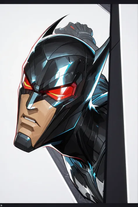 Full Batman helmet design, high-tech helmet design, red visor screen, 2.5D cartoon style, 8K ultra HD, high quality, bold black outlines, white background, dynamic view, front view, concept art