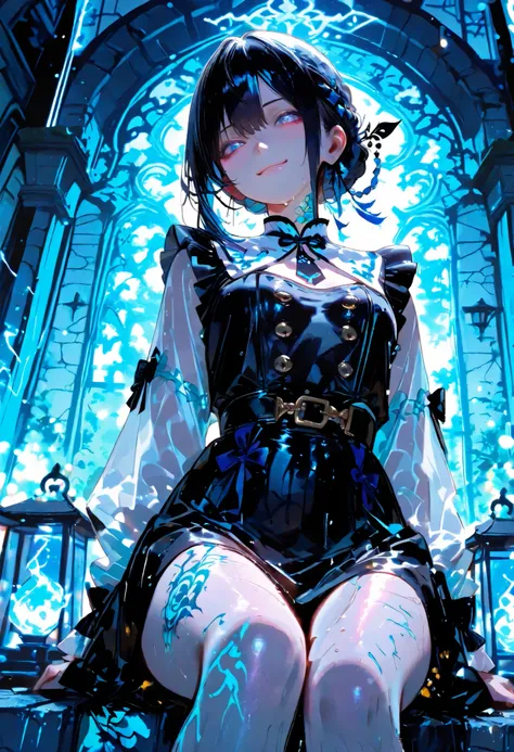 Haunted Castle、1 Midnight、The girl who lost her way、long black hair，Fireball in hand、Lantern Lights、I'm not scared at all!、Lightning echoes、girl wet in the rain、big mansion like a castle、 Ghosts、dimly lit room、State of Ruins、Only ghost eyes light up，shortc...