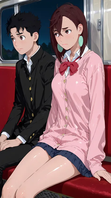 (masterpiece,best quality:1.2,amazing quality,very aesthetic, absurdres, newest),(anime coloring), dandadan style,gakuran, black hair (takakura ken ,Ayase Momo, Dandadan ),1boy and 1girl,after sex,(ideal ratio body proportions:1.2),(slender body,skinny:1.2...