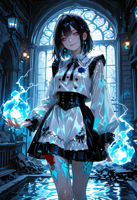 Haunted Castle、1 Midnight、The girl who lost her way、long black hair,Fireball in hand、Lantern Lights、I'm not scared at all!、Lightning echoes、girl wet in the rain、big mansion like a castle、 Ghosts、dimly lit room、State of Ruins、Only ghost eyes light up,shortc...