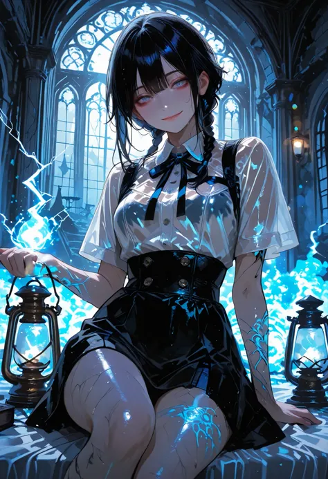 Haunted Castle、1 Midnight、The girl who lost her way、long black hair,Fireball in hand、Lantern Lights、I'm not scared at all!、Lightning echoes、girl wet in the rain、big mansion like a castle、 Ghosts、dimly lit room、State of Ruins、Only ghost eyes light up,shortc...