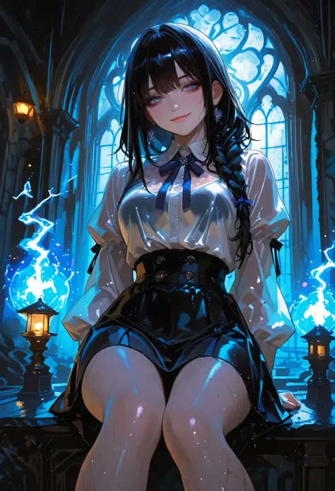 Haunted Castle、1 Midnight、The girl who lost her way、long black hair，Fireball in hand、Lantern Lights、I'm not scared at all!、Lightning echoes、girl wet in the rain、big mansion like a castle、 Ghosts、dimly lit room、State of Ruins、Only ghost eyes light up，shortc...