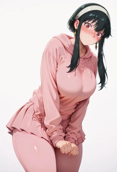 score_9, score_8_up, score_7_up, score_6_up, score_5_up, score_4_up, masterpiece, high quality, yor briar, black hair, red eyes, earrings, white hairband, hairband, long hair, sidelocks, large breasts, shiny skin, shiny hair, shiny body, clear body, large ...