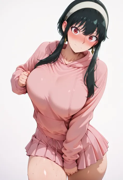 score_9, score_8_up, score_7_up, score_6_up, score_5_up, score_4_up, masterpiece, high quality, yor briar, black hair, red eyes, earrings, white hairband, hairband, long hair, sidelocks, large breasts, shiny skin, shiny hair, shiny body, clear body, large ...