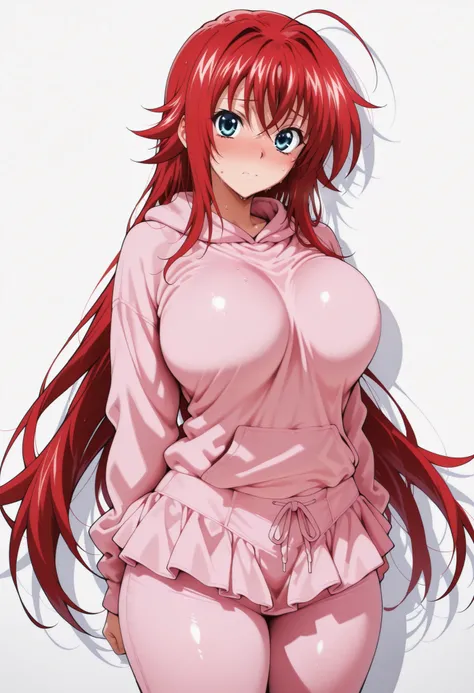 (masterpiece), Anime Style,solo,alone,only 1 girl,Rias Gremory standing, , , COWBOY SHOT, detailed rendering, smooth skin ,, looking at viewer, nose blush, shiny legs, shi...