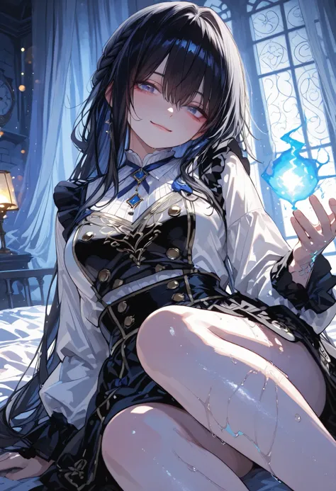 Haunted Castle、1 Midnight、The girl who lost her way、long black hair，Fireball in hand、Lantern Lights、I'm not scared at all!、Lightning echoes、girl wet in the rain、big mansion like a castle、 Ghosts、dimly lit room、State of Ruins、Only ghost eyes light up，shortc...