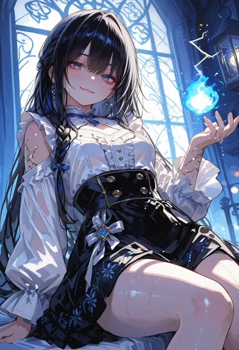 Haunted Castle、1 Midnight、The girl who lost her way、long black hair，Fireball in hand、Lantern Lights、I'm not scared at all!、Lightning echoes、girl wet in the rain、big mansion like a castle、 Ghosts、dimly lit room、State of Ruins、Only ghost eyes light up，shortc...