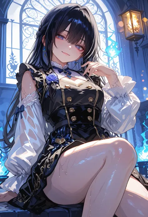 Haunted Castle、1 Midnight、The girl who lost her way、long black hair，Fireball in hand、Lantern Lights、I'm not scared at all!、Lightning echoes、girl wet in the rain、big mansion like a castle、 Ghosts、dimly lit room、State of Ruins、Only ghost eyes light up，shortc...