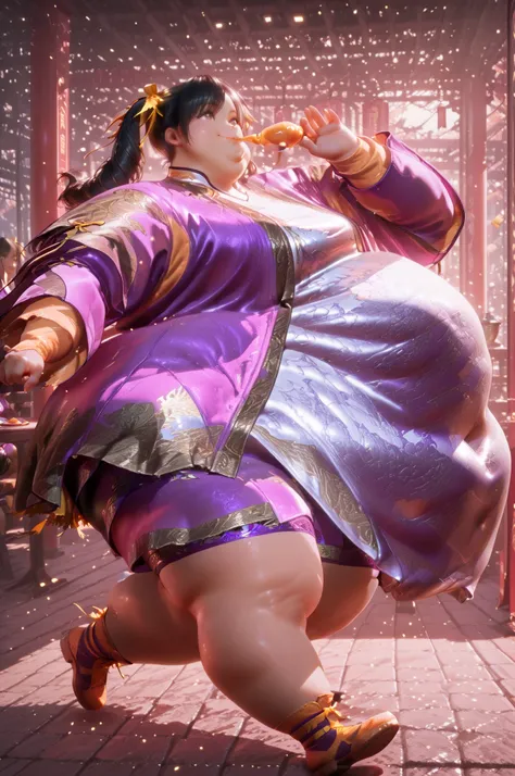 1girl, solo, masterpiece, best quality, Ling Xiaoyu, long hair, black hair, twin tails, brown eyes, Asian, shirt, long sleeves, hair ornament, ribbon, hair ribbon, open clothes, shorts, open jacket, purple jacket, purple shorts, Chinese clothes, short dres...