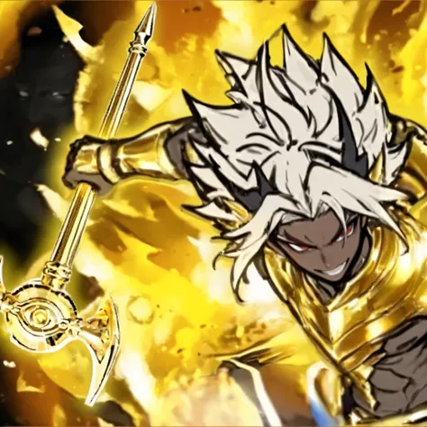 chef-d'œuvre, meilleure qualité, qualité étonnante, taned skin, gold armor, gold claws, millenium rod, male character,