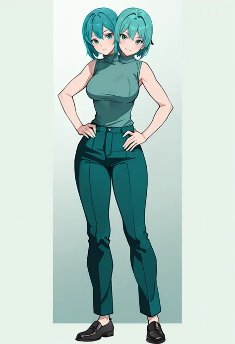 (masterpiece) , (ultra-detailed) , (high quality) , (high resolution) , (best quality:1 . 5 , highres , UHD) , highres , absurdo , ultra detail , ultra quality , Ultra resolution , 16k , ((2heads:1 . 5)) , 1girl , ((anime girl with two heads)) , ((teal tur...