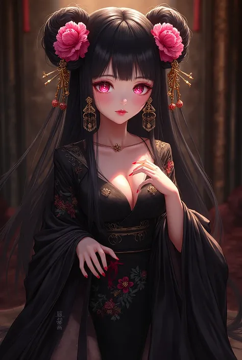​(best quality, masterpiece:1.2), anime style, 1girl, Jusetsu, a beautiful young woman with a voluptuous body and alluring curves, fair skin, beautiful expressive face with an enigmatic gaze, large pink eyes, pink eyeshadow with red eyeliner, red lipstick,...