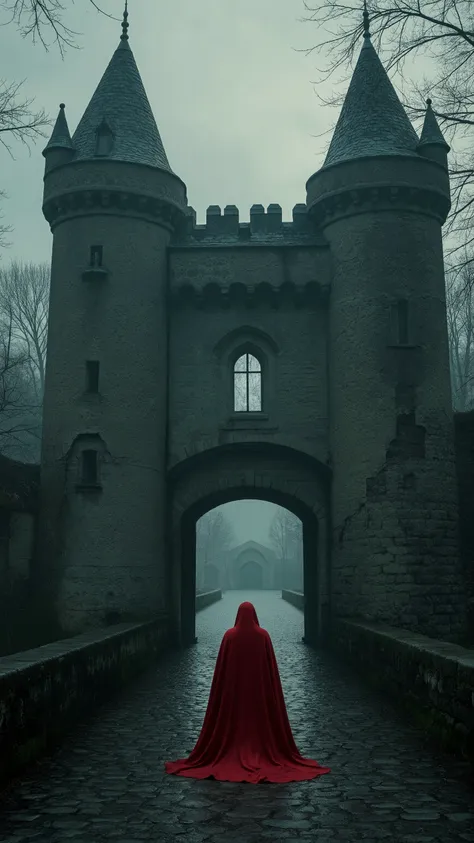 high-definition images、Bran Castle 、Romanian castles、Dracula actually exists、The gate on the other side of the bridge is open and Count Dracula with a red cloak is standing