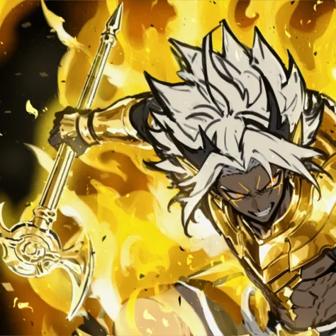 masterpiece, better quality, amazing quality, taned skin, golden armor, golden claws, millenium rod, male character, evil character,