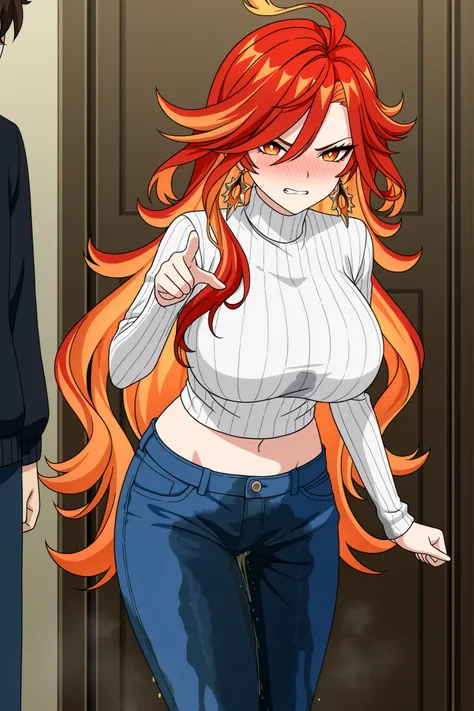 score_9, score_8_up, masterpiece, best quality, anime screencap, anime coloring, BREAK,
1girl, huge breasts, mavuika \(genshin impact\), long hair, red hair, orange hair, multicolored hair, orange eyes, yellow eyes, colored inner hair, ahoge, turtleneck ...