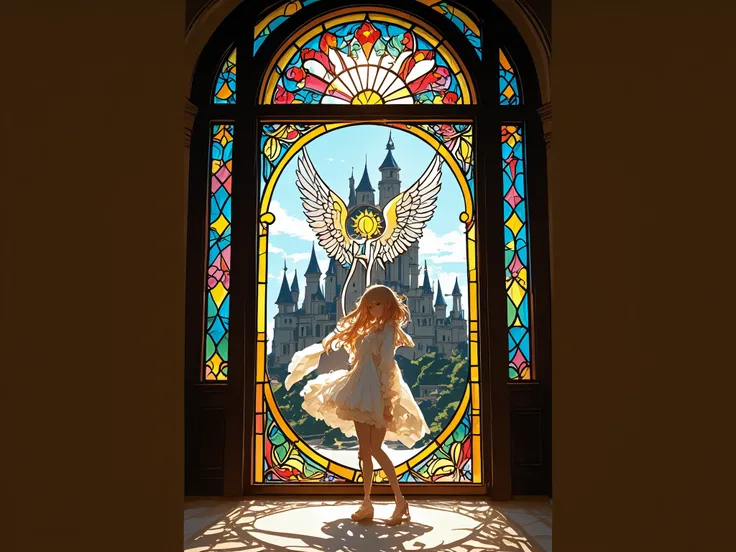 stained glass with angel pattern frame、body line floating in the sun、unmaintained smoked stained glass、girl imitates large stained glass in an old castle、Pearl white blouse
{{{{masterpiece}}}}, Highest Quality greatest masterpiece ,8k,Delicate Description...