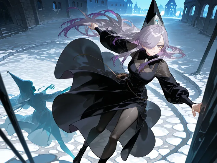 The ghostly medival princes is a ghost. (her body is transparent and translucent because she is a ghost. (She has a transparent skin, the silhouette of her skeletal bones can be see through.) She has a mature physique. She has ghostly pale skin and bruises...