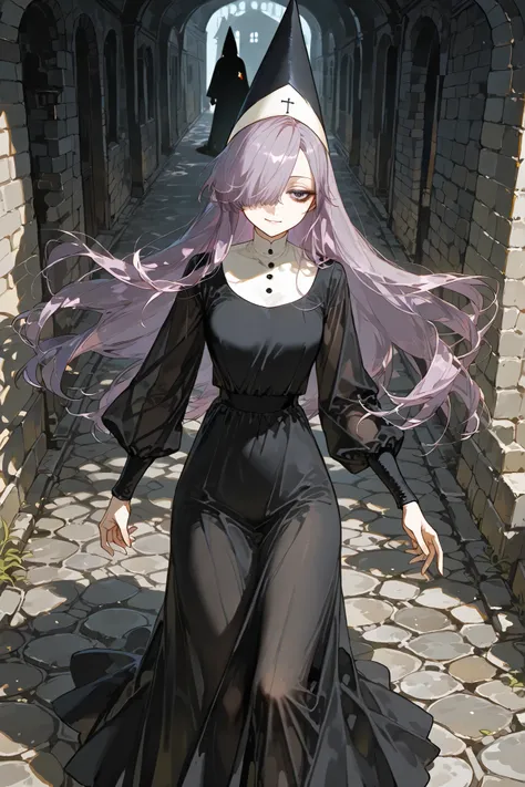 The ghostly medival princes is a ghost. (her body is transparent and translucent because she is a ghost. (She has a transparent skin, the silhouette of her skeletal bones can be see through.) She has a mature physique. She has ghostly pale skin and bruises...