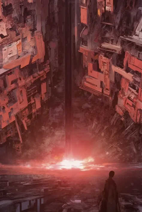 An incredible futuristic ghost castle at sunset.  A lone figure, an ephemeral ghost of indeterminate age and ethnicity, walks through deserted mystical corridors.  Their facial expressions are those of quiet contemplation or solitude, reflecting the mood o...