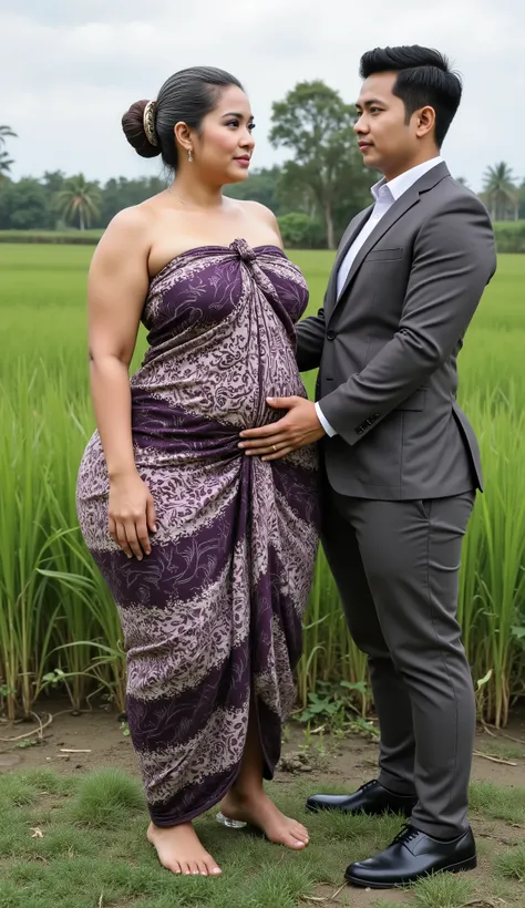 A Javanese attractive mature woman with a provocative curvaceous body, realistic big breasts, is 60 years old and has a figure with prominent curves, a plump with perfect proportions curves, generous curves and plus-size, a body with an hourglass figure, ...