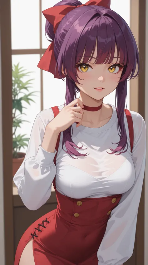 score_9, score_8_up, score_7_up.
white shirt, red short dress, long sleeves, red hair ribbon, red choker.
She's a cute and nasty cat girl, mechanical hoop staring at her anal pussy.
yellow eyes, upturned long eyeliner, long false eyelashes, purple hair, Si...