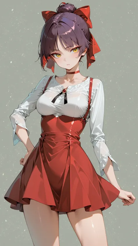 score_9, score_8_up, score_7_up.
white shirt, red short dress, long sleeves, red hair ribbon, red choker.
She's a cute and nasty cat girl, mechanical hoop staring at her anal pussy.
yellow eyes, upturned long eyeliner, long false eyelashes, purple hair, Si...