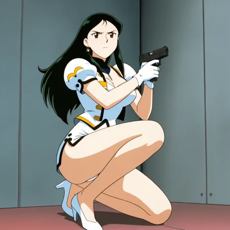 fur-trimmed dress, red dress short dress, turtleneck, long sleeves,,cropped jacket, white qipao, cleavage, open jacket, pendant, side slit, long dress, short sleeves, white gloves,,long hair,, single earring,,ginreigr, dark green hair, blue eyes, large b...