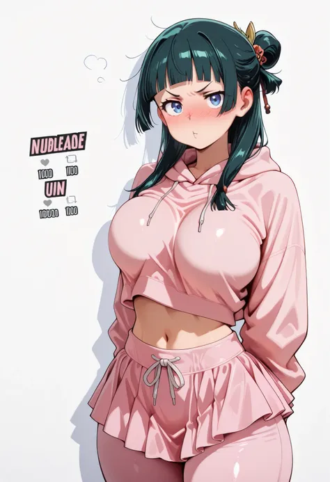 score_9, score_8_up, score_7_up, score_6_up, score_5_up, score_4_up, masterpiece, high quality, BREAK, 1girl, navel, midriff, rounded breasts, thick breasts, sfw, looking at viewer, nose blush, shiny legs, shiny body, shiny hair, clear skin, clear body,, l...