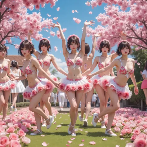 Flowerly Scenery seen through HUD, Combined various scales are Displayed, red large letters says "It's Over 9000!". Baby's breath, Extremely Detailed NOGIZAKA Girls Standing Backwards FullBody, Exposed Nudie Butt, Beautiful Reflective Eyes, LifeLike Rende...
