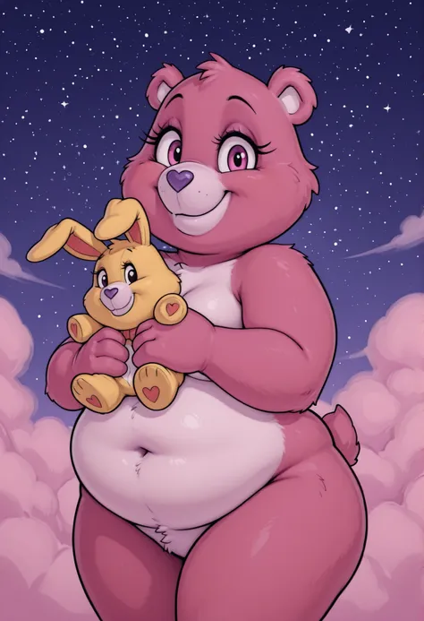 score_9, score_8_up, score_8, furry, solo, ((nude)), ((face focus)), ((little bear)), ((small size)), ((bottom view)), ((holding a large yellow stuffed rabbit in his hand)), cute, happy, ((smile)), ((chubby:1.5))),((white muzzle)),((white belly)),((dark pi...