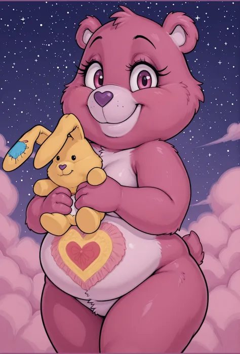 score_9, score_8_up, score_8, furry, solo, ((nude)), ((face focus)), ((little bear)), ((small size)), ((bottom view)), ((holding a large yellow stuffed rabbit in his hand)), cute, happy, ((smile)), ((chubby:1.5))),((white muzzle)),((white belly)),((dark pi...