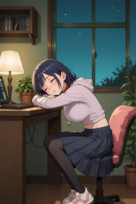 Hinata Hyuuga, medium hair, dark blue hair, square, Large breasts, skinny body, earrings, pink lips , lavender eyes, | 1girl, cute, petite,, relaxed pose, eyes closed, smooth face, freckles, round face, very cute face, heavy freckles, blush, sleeping on d...