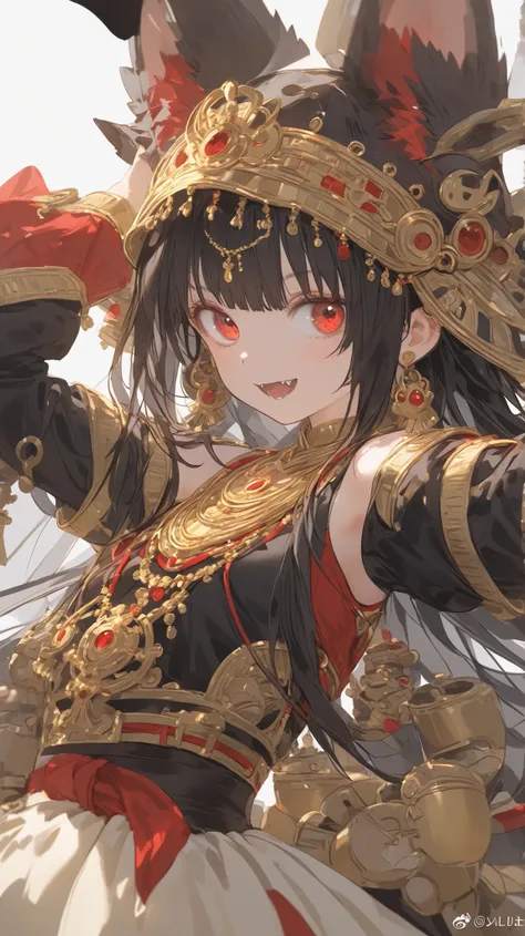 A striking anthropomorphic wolf woman gazing directly at the viewer with piercing amber eyes. Her charcoal-gray fur appears soft yet wild, framing a lupine face where meticulously applied cosmetics create a dramatic contrast: thick, jet-black mascara accen...