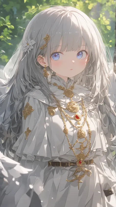 A lupine woman standing tall in a moonlit forest clearing, her fur a gradient of charcoal gray fading to silver underbelly. She wears smudged black mascara that accentuates her fierce golden-amber eyes, while light-blue pupils pierce through like glacial f...