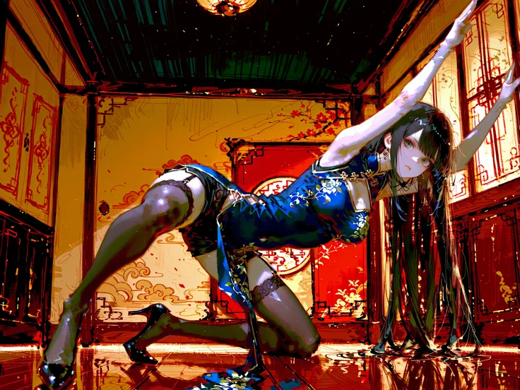 ((detailed eyes)),clear glassy eyes, glassy pupils, detailed highlight in the eyes, (masterpiece, detailed:1.2), highest quality, Ultra High Quality, 40k, solo, Beautiful and delicate girl, ((focus face)),
Extremely long hair, black hair, Diagonally trimme...