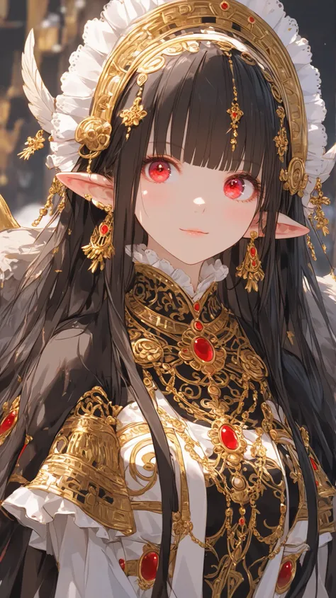 A wolf-woman standing confidently at full-body view, her sleek fur patterned in shades of charcoal and silver. Distinctive lupine ears crown her head where human ears would be, angled attentively forward. Her face features striking light-blue pupils that g...