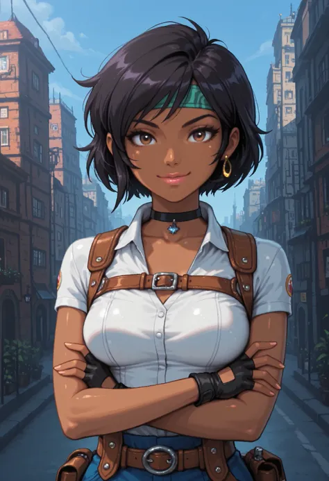  totally_spies_2k24 alex, black hair, short hair, brown eyes, dark-skinned female, pink lips, medium breasts, choker. | masterpiece, best quality, newest, perfect quality, best quality, detailed background, intricate details, girl focus, realistic, solo, 7...