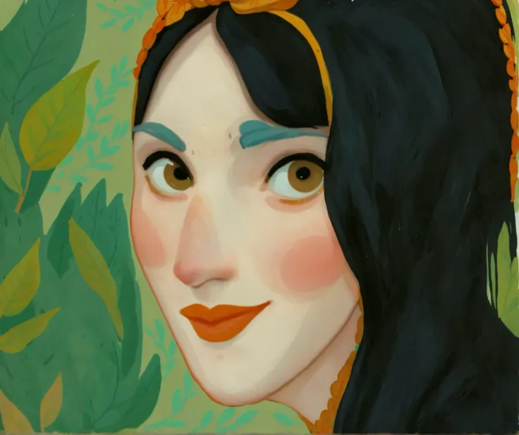 1girl, black hair, fair pale skin, expressive face, black eyes, long_hair, wearing a vibrant long peasant medieval dress, detailed clothing, sketches, detailed thick gouache painting, illustration, in gougoupaintleaves style:1.5, novuschroma04 style