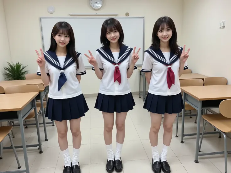 Real Pictures"8K Quality" High Precision " Highest Quality "masterpiece" I'm staring right in front of me " 3 Beautiful Slim Japanese Teens " I wear a sailor suit、、Underboob、belly button out、Belly exposed、thighs、 Show pussy、 " 3 beaut...